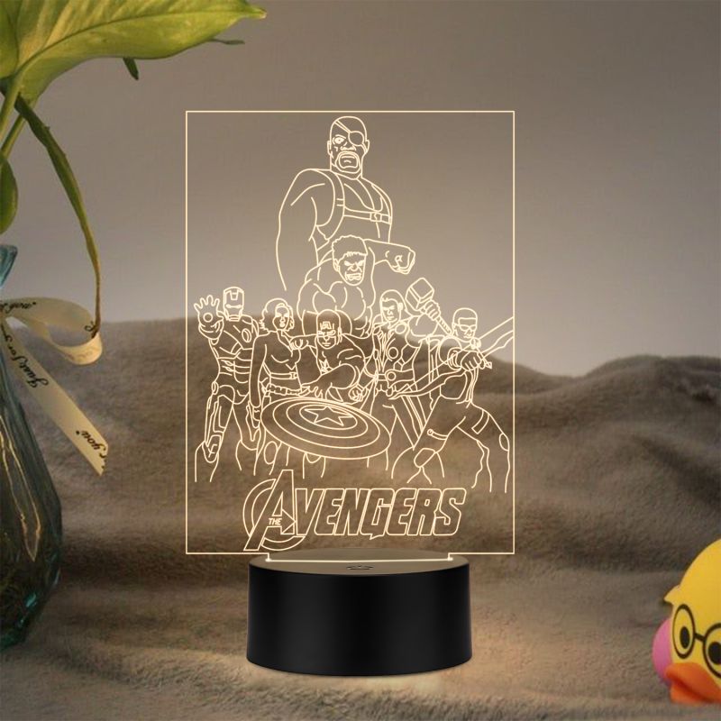 3D Avengers Group Night lamp with Warm White Light Wooden Base Gift for Kid & Anime Lover